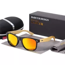 Óculos De Sol Barcur Uv400 Polarizado Original Bambu Laranja