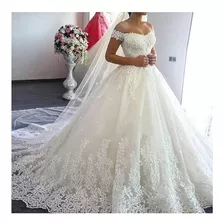 Vestido De Noiva Com Brilho Véu Brinde Princesa Lindo 'e150'