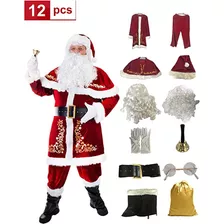 Disfraz De Papá Noel Para Hombre, 12 Piezas, Terciopelo De L