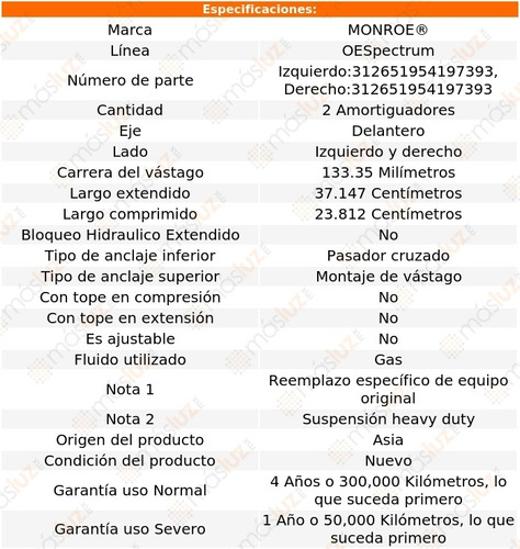 Kit 2 Amortiguadores Del Gas Oespectrum Roadmaster 92/96 Foto 3