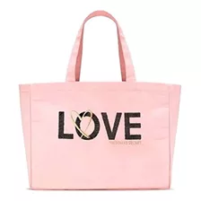 Bolso Tote De Lona Color Rosa-negro, Marca Victoria's Secret