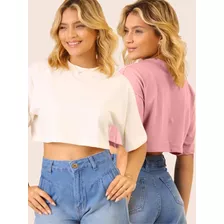 Kit 2 Camisetas Blusinha Feminina Cropped T-shirt Soltinha