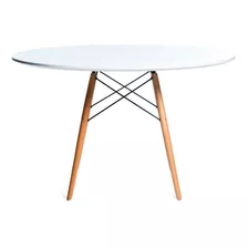 Mesa De Comedor Redonda Laqueada Pata Madera - Eames 80cm Color De La Tapa Blanco