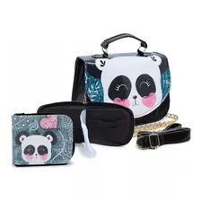 Kit Bolsinha De Panda Mini Maleta Com Carteira