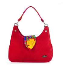 Bolso De Piel Y Gamuza Con Faja Telar Artesanal Bolsa Dama Color Rojo Diseño De La Tela Irma Gamuza Rojo Telar