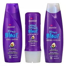  Aussie Miracle Moist Shampoo + Condicionador + 3 Minutos