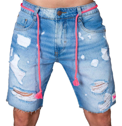 Kit 4 Bermudas Shorts Jeans Slim Curtinha Rasgadas C Cordão