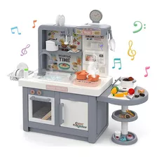 Cozinha Infantil Completa Fogão Indução Vapor Som 98x108cm Cor Cinza