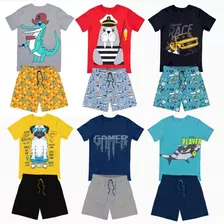 Kit 12 Peças De Roupa Infantil Menino = 6 Camisas + 6 Shorts