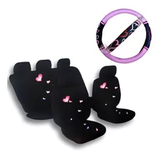 Pack Funda Cubre Asiento 11pc Corazón +cubre Volante Corazón