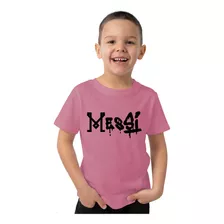 Remera Algodon Rosa Niño Messi Logo Inter Miami Futbol 