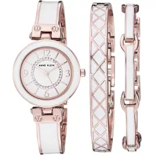 Reloj Mujer Anne Klein Con Brazaletes, Swarovski Ak/3296wtst Color De La Correa Rosa Dorado/blanco Color Del Bisel Blanco Color Del Fondo Blanco