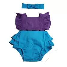 Romper Jardineira Ariel Com Faixa Roupa Bebê Menina Princesa