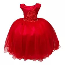 Vestido Infantil Vermelho Damas De Honra Cinto Strass Pérola