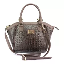 Bolsa Feminina Em Couro Legítimo Croco Jacaré Luxo Cor Café