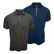 Camisas Polo Piquet Frontal Em Zíper Metalizado Kit 2 Peças