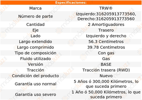 2- Amortiguadores Gas Traseros Bmw M5 2006/2010 Trw Foto 2