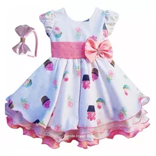 Vestido De Festa Infantil Luxo Cupcake Com Tiara