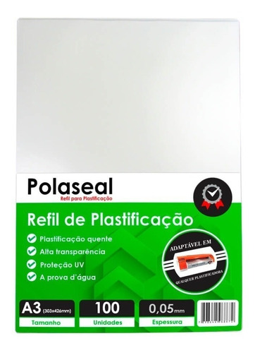 Polaseal Plástico Para Plastificação A3 303x426 0,05mm 100un