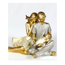 Escultura Familia Casal Filho Bebe Decoração Enfeite Estátua