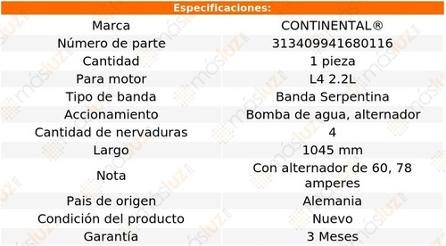 Banda 1045 Mm Acc 600 L4 2.2l 85/86 Continental B/agua, Alt Foto 5