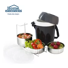 Termo Comida 2,0l 3 Recipientes Acero Inox Mod He0924 H.e Color Negro