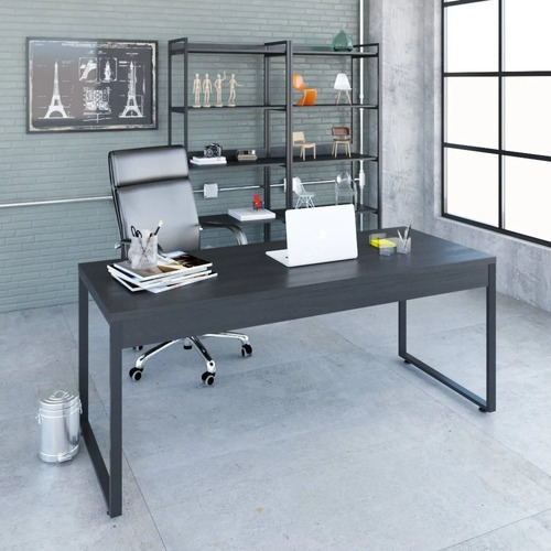 Escrivaninha Estilo Industrial Diretor 180cm Kuadra Wt Preto Ônix