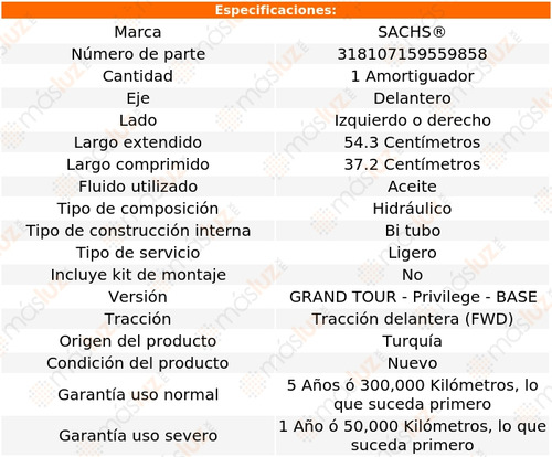 (1) Amortiguador Hid Del Izq/der Laguna V6 2.9l 03/06 Sachs Foto 2