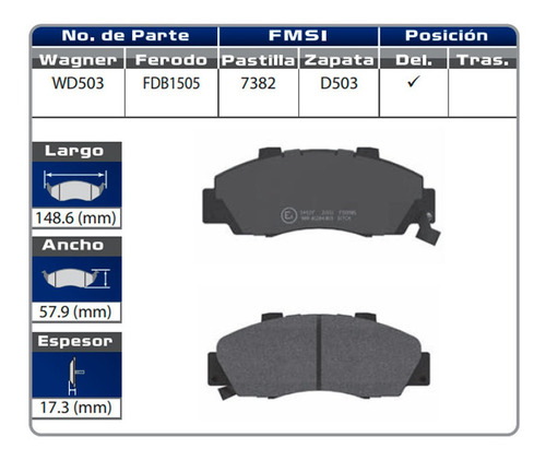 Balatas Delanteras Honda Accord V6 3.0 1998 1999 Wagner Foto 2