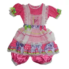 Vestido Festa Junina Infantil Póa Rosa Luxo