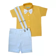 Conjuntos Roupa Infantil Camisa Social Manga Curta Amarela