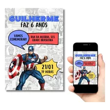 Convite Digital Aniversário Vingadores Heróis Marvel