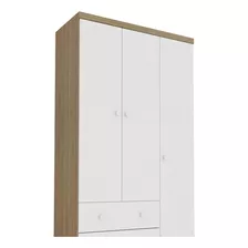 Guarda Roupa Junior 3 Portas 3 Gavetas Móveis Peroba Cor Branco Brilho/carvalho