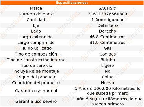 1- Amortiguador Gas Delantero Derecho Xc60 2010/2015 Sachs Foto 2