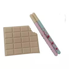 Bloco De Anotações Chocolate Branco + 2 Caneta Com Cheiro 