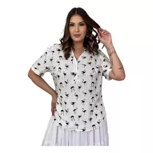 Blusa Feminina Manga Curta Modelo Blogueira C/botão Branca