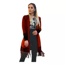 Casaco Max Cardigan Tricot De Linha Aberto Franjas Inverno