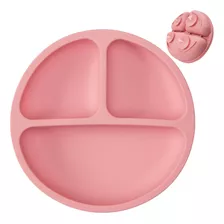 Prato Silicone Divisórias Com Ventosa Bebê Infantil Blw Buba Cor Rosa Liso Personagem Não Possui