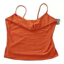 Blusa De Tirante, Cuello Caido, Color Naranja, Lycra