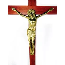Crucifixo Parede Bronze Madeira Jesus Cristo Decoração 62 Cm