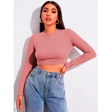 Cropped Manga Longa Gola Alta Moda Gringa P, M, G E Gg