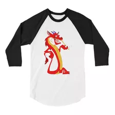 Playera Raglan 3/4 Mushu Mulan Princesas