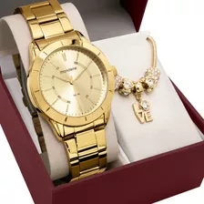 Relógio Mondaine Feminino Dourado Clássico Original Barato