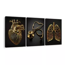 Kit Quadros Decorativos Medicina Coração Consultório Moldura