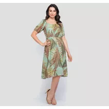 Vestido Midi Tecido Chiffon Verde Tifany Estampado -mbonline