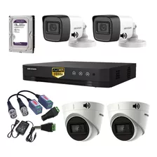 Kit Completo 4 Camaras Con Audio 1080p Hikvision Disco 1tb