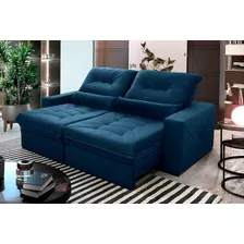 Sofá Retrátil/reclinável Sevilha 2,50m Velut Azul C/ Molas