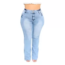 Calça Jeans Feminina Flare Cintura Alta Plus Size Dois Botão