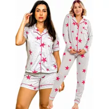 Kit 2 Pijamas Feminino Adulto Americano Amamentação Malha