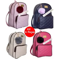 Kit 6 Bolsas Mochila + Brinde Chaveiro Pompom Atacado